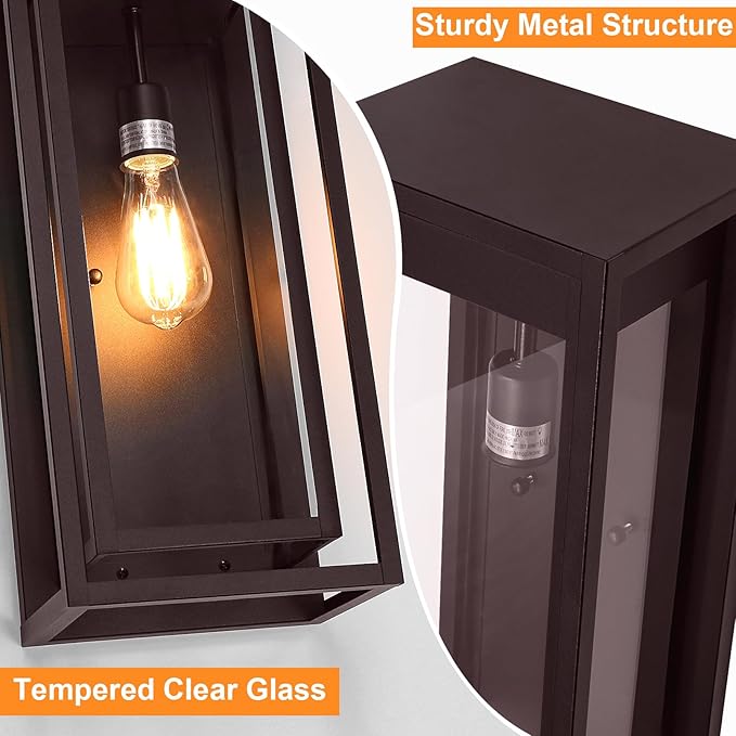 Large Outdoor Wall Sconce 2 Pack 19 Bronze Outdoor Light Fixture Exterior Lighting Fixtures Anti-Rust Porch Lights with Clear Glass for Front Door Garage