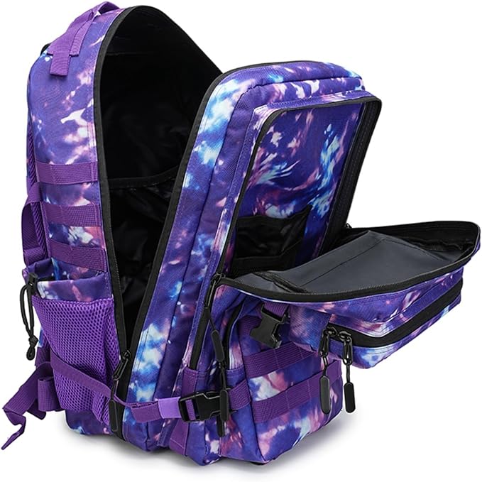 45L Military Tactical Backpack for Men &amp Women Bug Out Bag Assault pack Molle Daypack Hiking Trekking Rucksack (2.0 side pockets (purple tie-dye)
