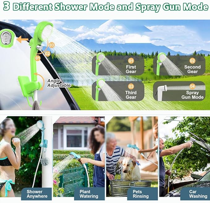 Portable Camping Shower 6000mAh Rechargeable Camping Shower with Intelligent Digital Display Outdoor Camp Pump 4 Spray Modes Camping Shower Pump for Hiking Travel Car Pet Blue