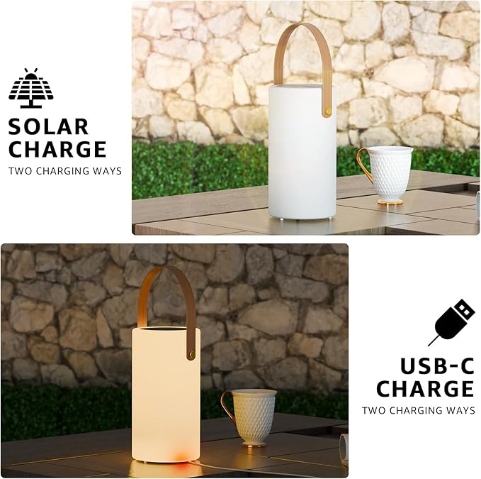 Portable Solar Table Lamp 2 in 1 Charging Outdoor Lantern with Remote RGB Cordless Lights Water-Resistant IP44 for Patio Terrace Camping Garden Balcony