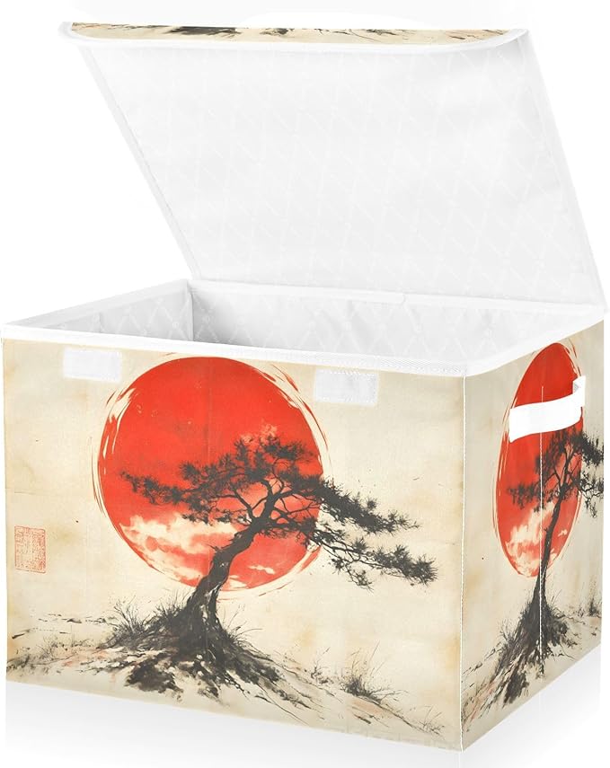 AIXIWAWA Lidded Storage Cube (Chinese Sun Tree) Fabric Foldable Closet Bins with Flip Lid and Handles Organizer Basket Container 16.5 x 12.6 x 11.8 IN