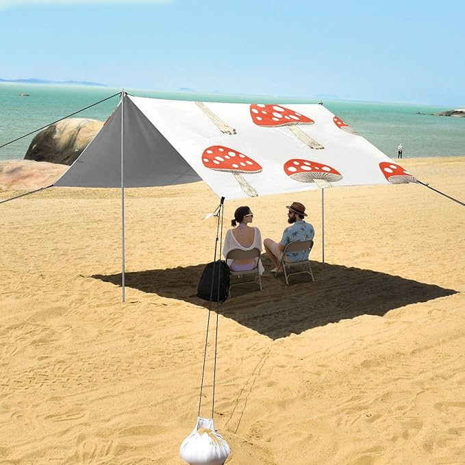 ALAZA Beautiful Mushroom Beach Tent Sun Shelter Portable Canopy Sunshade for Outdoor Camping Picnics Backyard Fun 10x9 ft