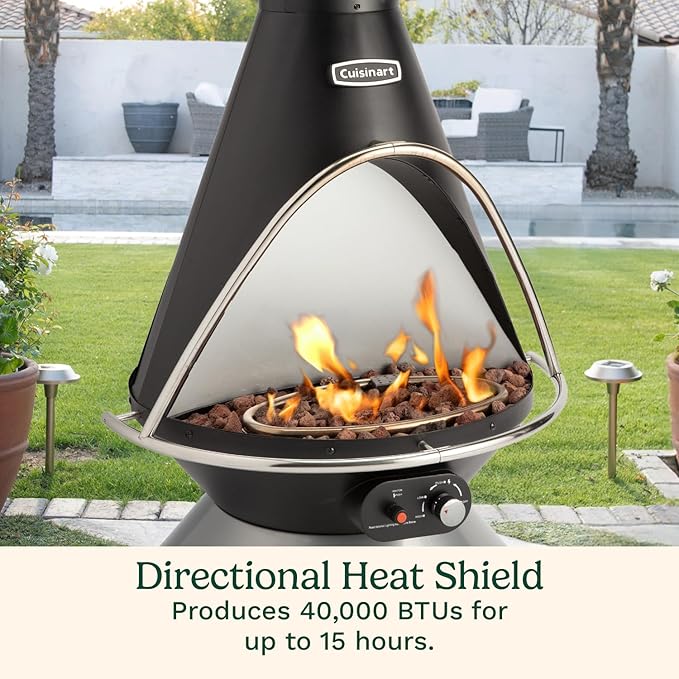 Cuisinart Chimenea Propane Fire Pit 40000 BTU Adjustable Gas Fire Pit for Patios Includes Lava Rocks Directional Heat Shield and Push to Start Ignition Perfect for Backyards Decks and Patios