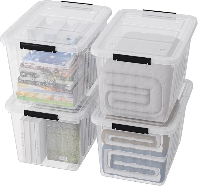 50 Liters Plastic Storage Bins with Latching Lids Stackable Boxes with Wheels 4 Packs Large Storage Container