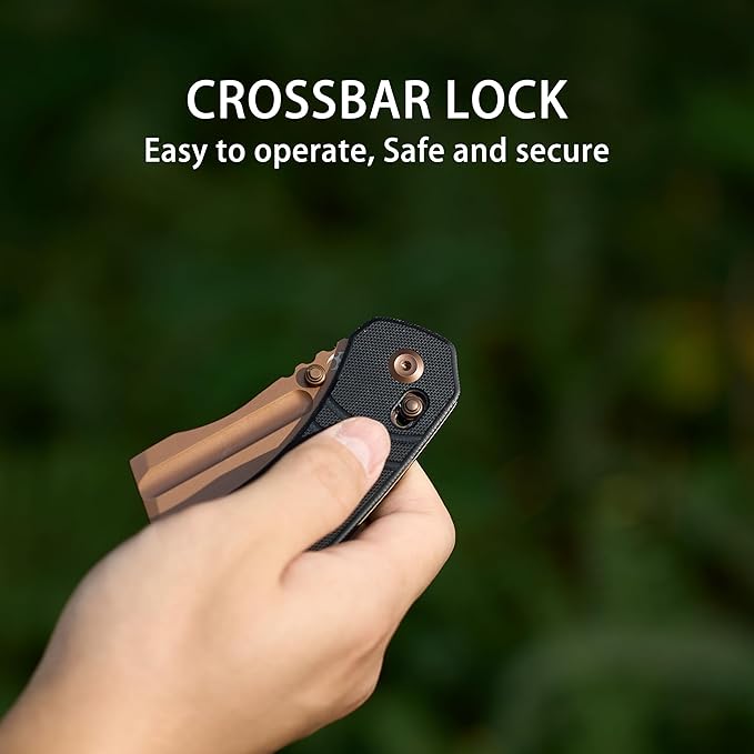 KANSEPT Korvid V Pocket Knife 2.91'' America Rose Gold Coated D2 Blade Black G10 with Diamond Pattern Handle Thumb Stud with Crossbar Lock Double Sided Clip for EDC Camping Folding Knives TE2030V1