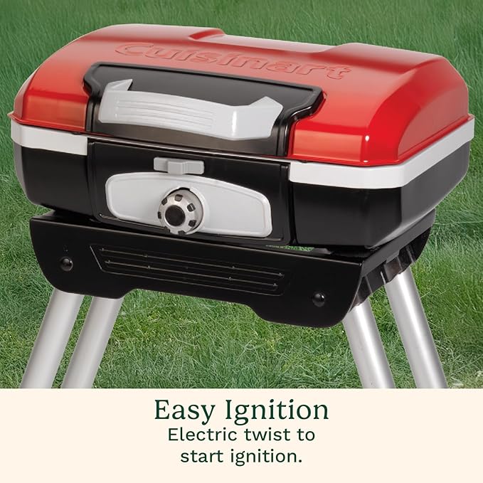 Cuisinart Petite Gourmet Portable Gas Grill with VersaStand Compact Portable Grill Propane 150 Sq. In. Cooking Surface 5500 BTU Burner Small Gas Grills for Camping BBQ Adjustable Base Handles
