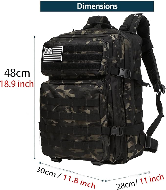 50L Sturdy Waterproof Fishing Hunting Bag Outdoor Military Tactical Sports Fitness Camping Hiking GYM Bag Backpacks (Camo black)