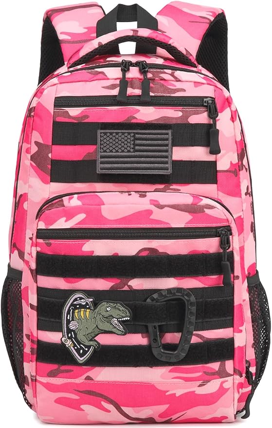 Kids Tactical Backpack Army Molle Bookbag Military Boys Backpack for School Outdoor Camping Pink CM