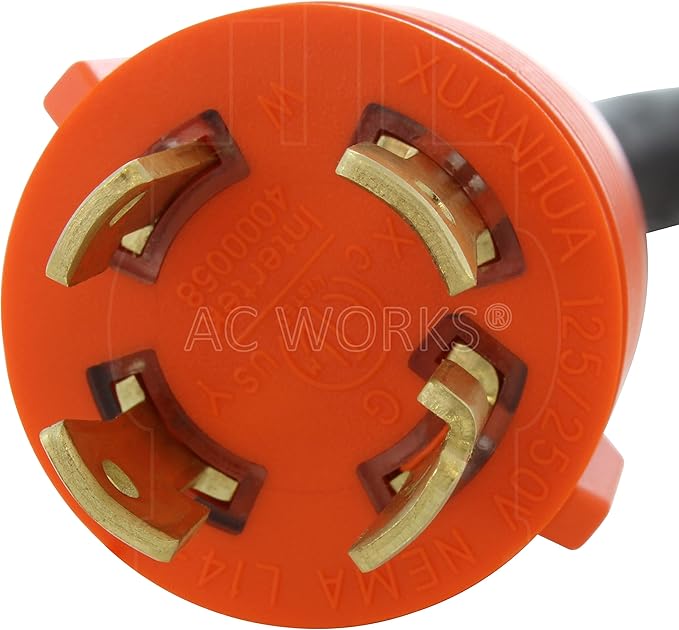 AC WORKS 30Amp 4 Prong 125/250Volt L14-30P Locking Plug to L14-20R 20Amp 4 Prong 125/250Volt Locking Female Generator Adapter (Flexible)
