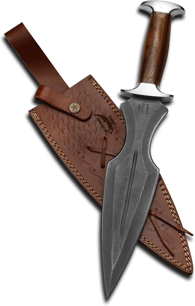 Handmade Dagger Knife with Leather Sheath- Double Edge Knife for Camping Work- Best Handmade Gift