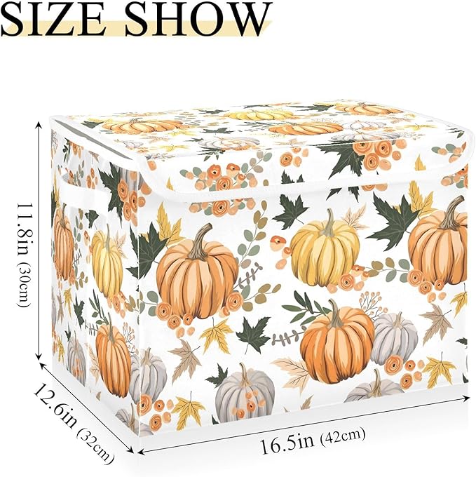 senya Thanksgiving Storage Baskets Collapsible Storage Bins with Lids Pumpkins Flowers Leaves Thanksgiving Storage Boxes Clothes Baskets for Organizing