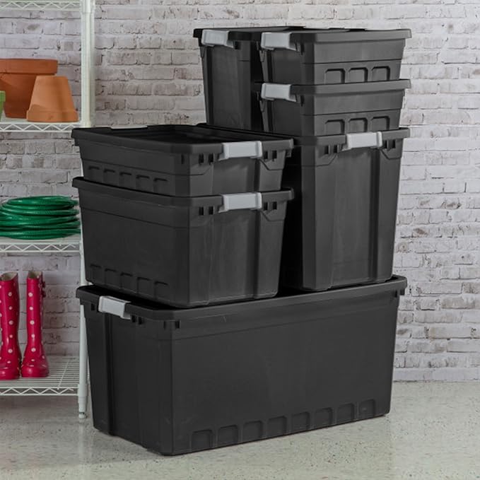 Sterilite 18-Pack Plastic Storage Bins with Lids Stackable Containers 7.5 Gallon Black