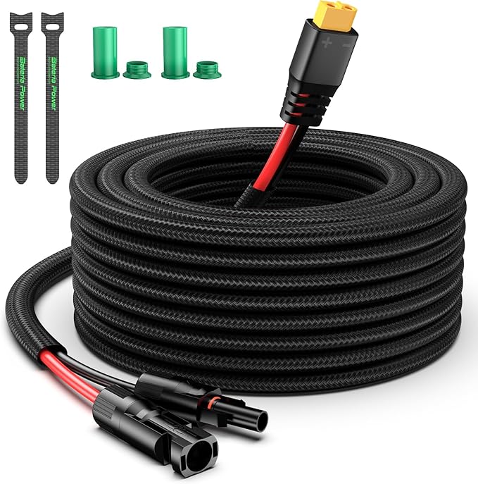 Bateria Power Solar to XT60 Charge Extension Cable with Solar Connectors CapsSolar Connector to XT60 Adapter Cable for Solar Panel to Battery RV Power Station Solar Generator(12AWG 10Ft)
