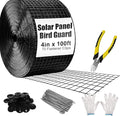 4in X 100ft Solar Panel Bird Guard - 1/2 Black PVC Mesh Galvanized Rust-Resistant Net Critter Guard for Solar Panels with 70 Fastener Clips Gloves Cutting Pliers