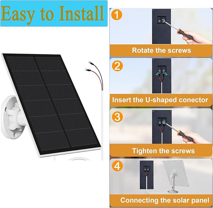 Solar Charger for Ring Doorbell5W IP65 Waterproof Solar Panel for Ring Doorbell Video Doorbell 3/3+ &ampVideo Doorbell 4 Adjustable Wall Mount 9.8ft Cable