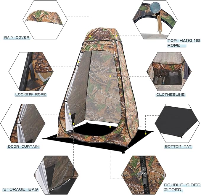 BRIAN &amp DANY Pop Up Shower Tent Portable Privacy Camping Changing Tent Camp Toilet Bathroom Pod with Rain Shelter &amp Windows UPF 50+ &amp Waterproof 47.2 x 47.2 x 74.8