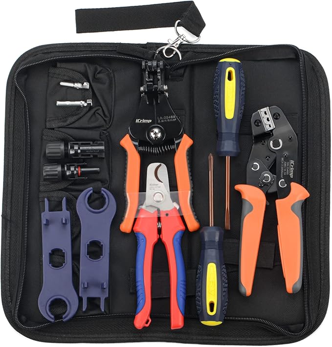 iCrimp Solar PV Cable Crimping Tool Kit for 2.5/4/6mm² with StripperCutter Solar Spanner and solar Connectors