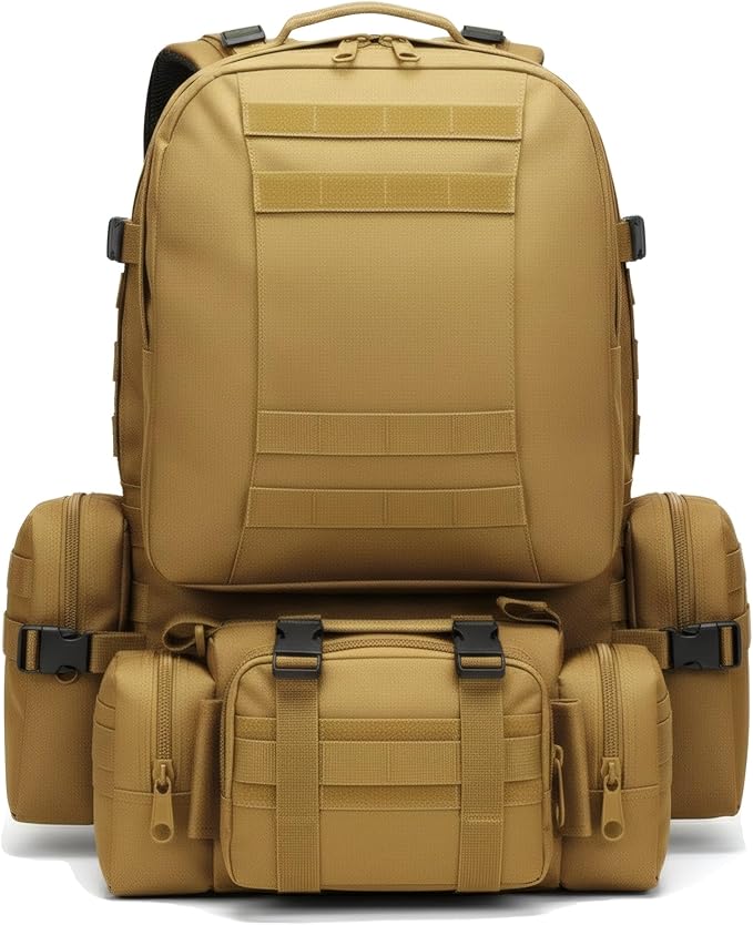 Military Tactical Backpack for Men 60L Waterproof Bug Out Bag Survival Rucksack Go Bag Emergency Molle System Army 3 Day Assault Pack for Hiking Hunting Camping Tan
