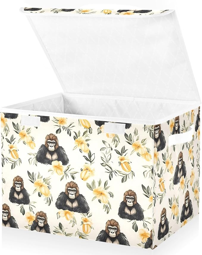 Storage Cube with Lid Cute Gorilla Print 16.5×12.6×11.8 IN 1 Pack Collapsible Large Capacity Foldable Storage Basket Bin Organizer