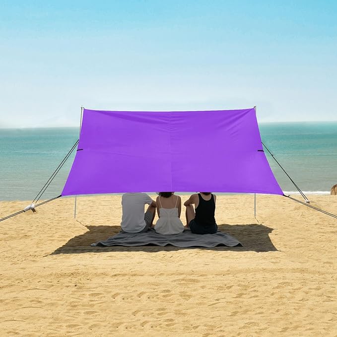 Blue Violet Purple Foldable Beach Tent UPF50 Water-Resistant Large Portable Sun Shelter with Sandbags and Shovel for Camping Picnics Backyard &amp Fishing