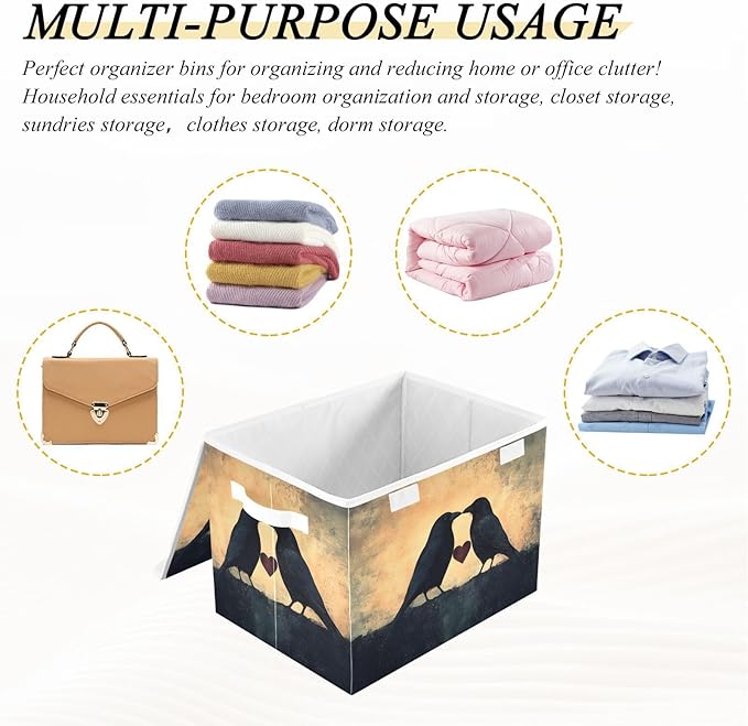 AIXIWAWA Lidded Storage Cube (Birds Heart Love) Fabric Foldable Closet Bins with Flip Lid and Handles Organizer Basket Container 16.5 x 12.6 x 11.8 IN