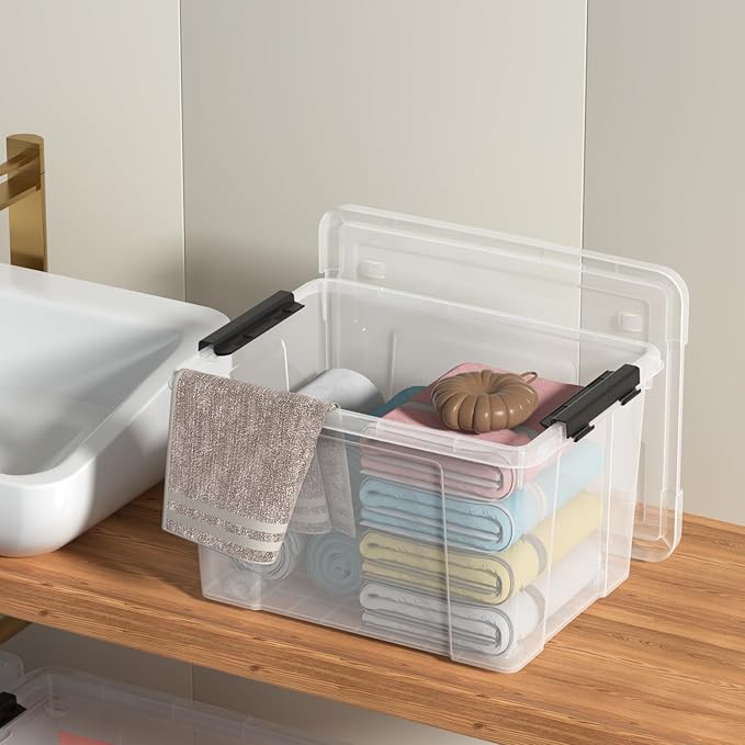 23 L Clear Latch Storage Bins with Wheels 4 Pack Plastic Latch Storage Box with Lids
