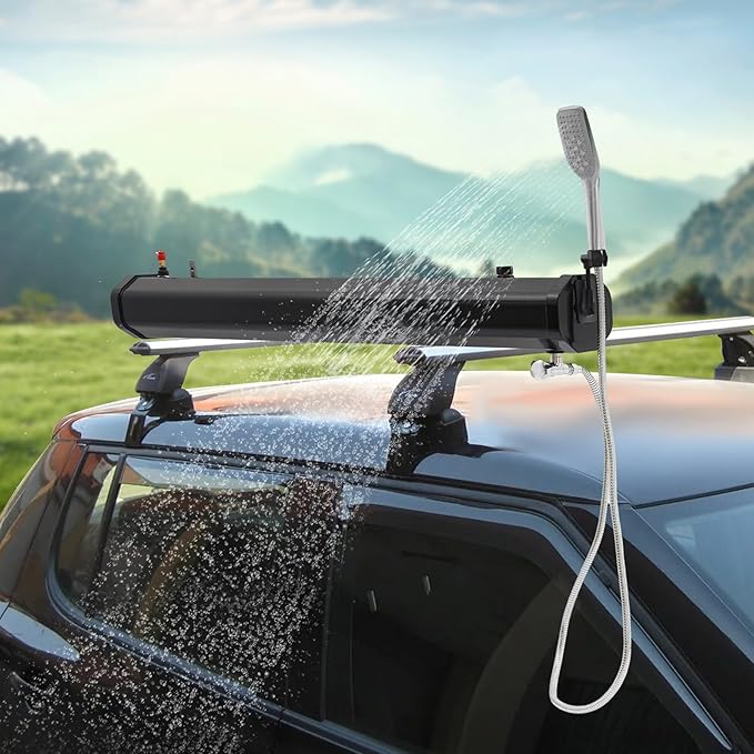 Pressurized Water Tank Multi-Dispensing Outdoor Roof Rack Water Tank Portable Road Camping Shower Water Storage with Water Hose Roof Rack Mounted Off-Road Shower