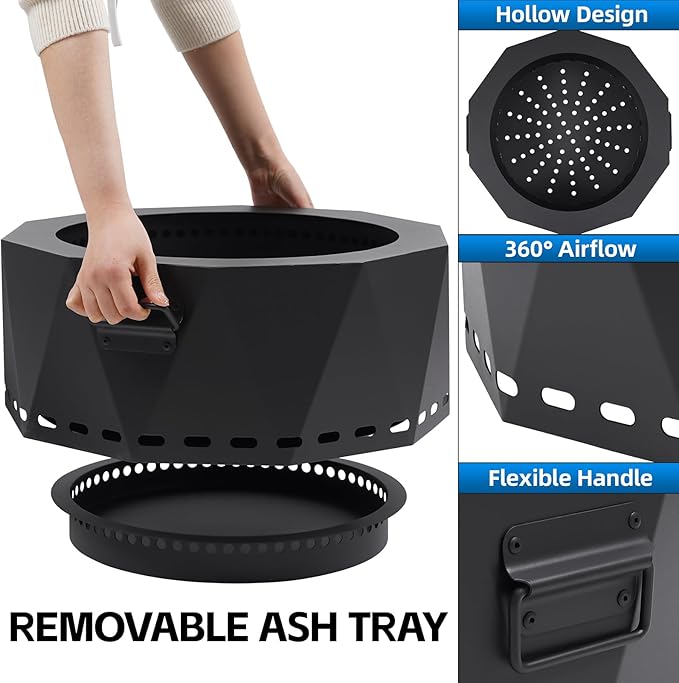 Smokeless Fire Pit Outdoor- 20 Inch Low Smoke Metal Fire Pits &amp Fireplaces for Outside with Carry Bag Smokeless Wood Stove for Camping Patio Backyard Garden Picnic-L