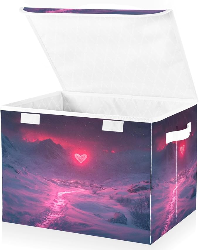 AIXIWAWA Lidded Storage Cube (Heart Polar) Fabric Foldable Closet Bins with Flip Lid and Handles Organizer Basket Container 16.5 x 12.6 x 11.8 IN