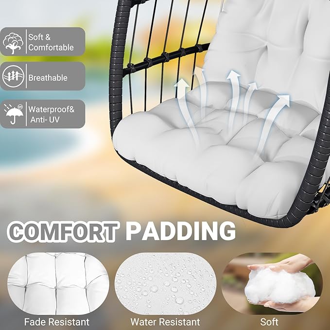 CHABATREE Egg Chair with StandPatio Rattan Wicker Hanging Swing Egg Chair Hammock Chair for Bedroom Porch GardenThickened Aluminum Alloy Steel Frame and UV Resistant Cushion350LBS Capacity