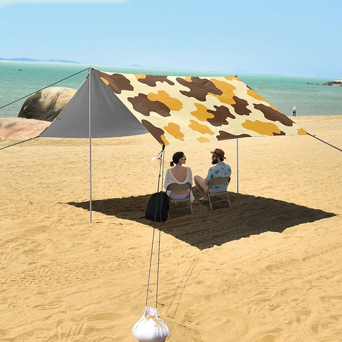 ALAZA Yellow Brown Cow Pattern Beach Tent Sun Shelter Portable Canopy Sunshade for Outdoor Camping Picnics Backyard Fun 10x9 ft