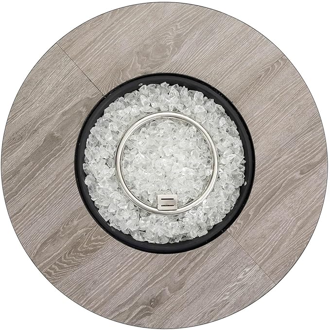 30'' Concrete Round Gas Fire Pit 50000 BTU Steel Outdoor Fire Tables Fire Table with Lid Add Warmth &amp Ambience to Gatherings and Parties On Patio Deck Garden BackyardWhite Glass Stone.