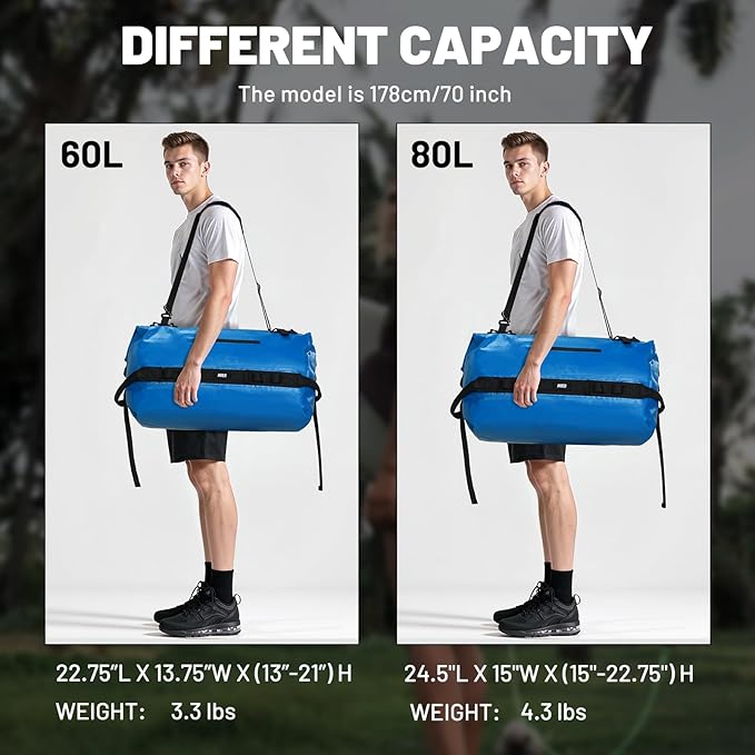 MIER Waterproof Duffel Bag Motorcycle Dry Bag Backpack Large Roll-Top Heavy Duty Dry Duffle Bags for Kayaking Camping Boating Gym Beach Cruise Ship 60L/80L