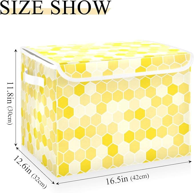 susiyo Large Foldable Storage Bin with Flip-Top Lid Yellow Bee Honeycomb Storage Box Collapsible Closet Organizer Containers Boxes Decorative Baskets with Handles for Home Bedroom Living Room Office