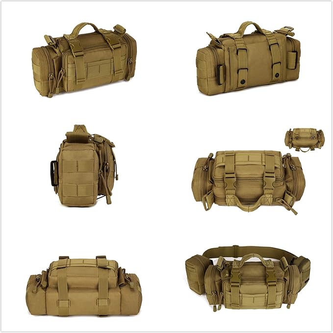 UNISTRENGH Utility 3P Military Tactical Duffle Waist Bags MOLLE Assault Shoulder Backpack Multifunction EDC Pouches Heavy Duty Fanny Packs (Brown)