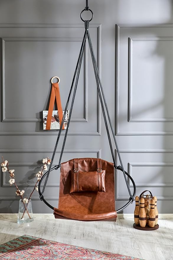 Hanging Egg Chair - Handmade Scandinavian Style Hammock Swing Chair Hanging Chair for Bedroom Indoor &amp Outdoor Patio Swing Double-Layered Faux Leather