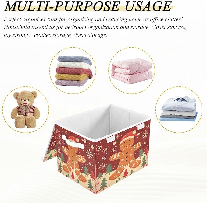 senya Christmas Baskets Collapsible Storage Bins with Lids Christmas Pattern Gingerbread Man Storage Boxes Clothes Baskets for Organizing