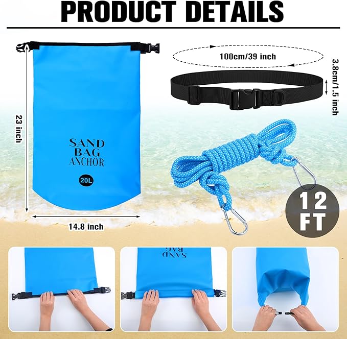 ShinyRelief 2 Set 10L/20L Sand Anchor Bags 2 in 1 PWC Kayak Anchor Kit for Float with Adjustable Straps Waterproof Dry Bags for Kayak Boat Pool Beach Floats Inflatables Water Sports