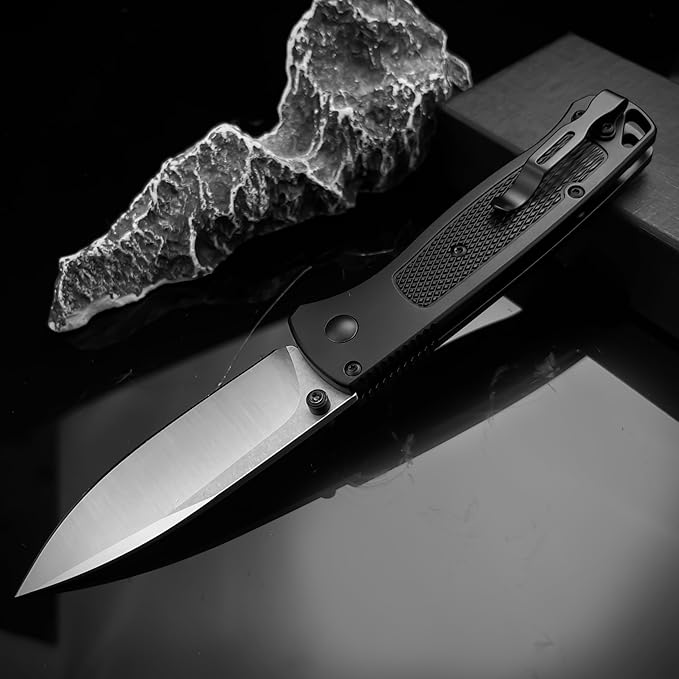 7.4-inch Button Lock Folding Knife with D2 Steel Blade and Aviation Aluminum Handle. Thumb Stud Manual Open. EDC Outdoor Camping Fishing Knife. Adventure Tool. Gift for Men.