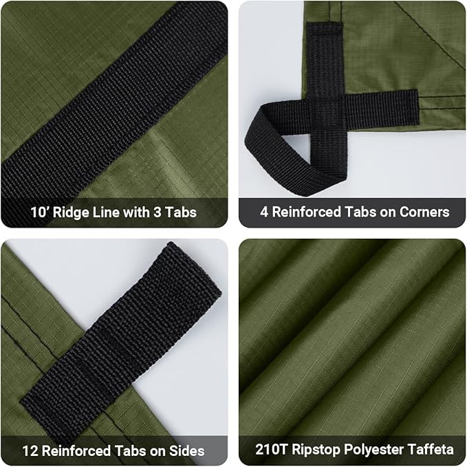 Bearhard Waterproof Camping Tarp Lightweight Hammock Rain Fly UV Protection and PU 3000mm Waterproof Backpacking Tarp Tent Footprint or Shelter Kit for Hiking and Outdoor Adventure