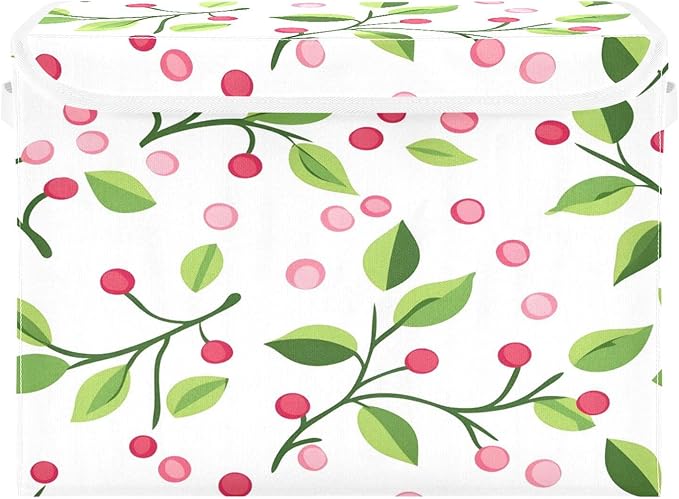 Berry Branches Fabric Storage Bins with Lids and HandleFoldable Storage Bins with LidsCloset Organizers for Clothes Storage Room Organization Office Storage Chest Organizer