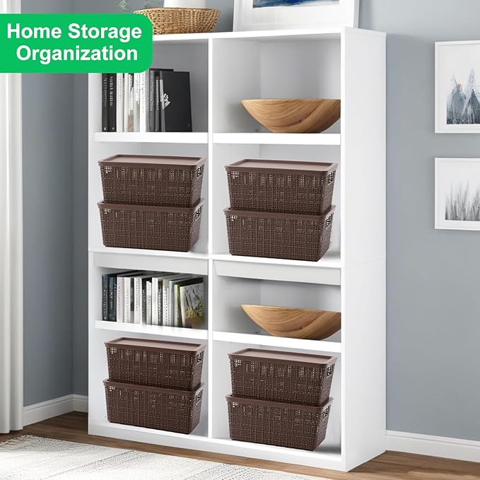 6 Pack Plastic Storage Baskets With LidsBrown Breathable Stackable Storage BinsSmall Storage Containersfor Organizing Storage Baskets on DesktopsClosetsPlayroomsClassroomsOffices