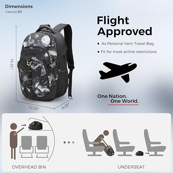 Swissdigital Laptop Backpack with USB Charging Port Travel Backpack Fits 15.6 inches Computer 31L Backpack for Men Starry Sky | SD803-98