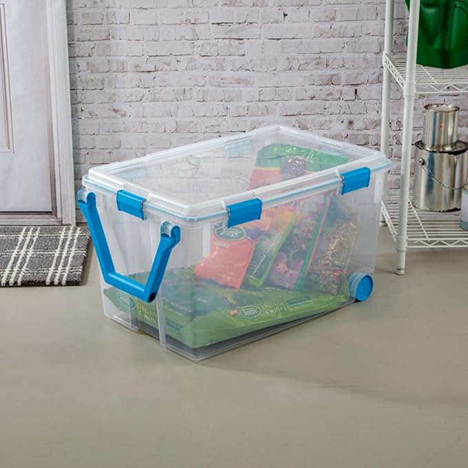 Sterilite 9-Pack Gasket Box Weather-Resistant Storage Bins with Latching Lids 120 Quart - Heavy-Duty Organizing Containers for Closet Bathroom and Office