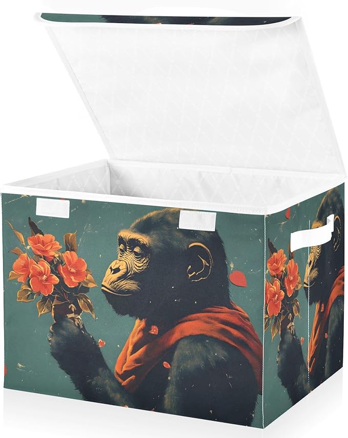 AIXIWAWA Lidded Storage Cube (Gorilla Valentine) Fabric Foldable Closet Bins with Flip Lid and Handles Organizer Basket Container 16.5 x 12.6 x 11.8 IN