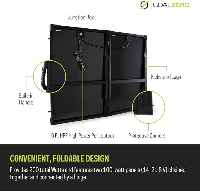 Goal Zero Boulder 200 Briefcase 200-Watt Monocrystalline Solar Panel with Kickstand Portable Solar Panel for Camping and Tailgating Emergency Solar Power
