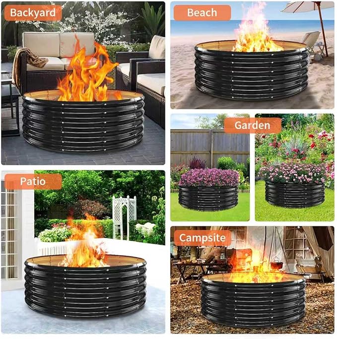 48 Inch Large Outdoor Fire Pit Ring17 Taller Heavy Duty High Heat Resistant Wood Burning Firepit for OutsideGalvanized Steel Outdoor Fireplace &amp Fire Pits Bowl for Backyard Bonfire PatioCamp
