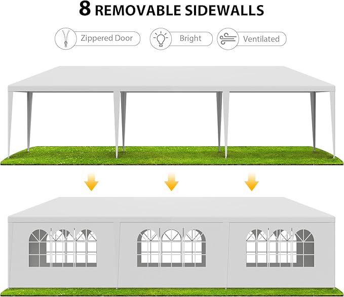 HomGarden 10'x30' Outdoor Party Tent Heavy Duty Large Backyard Canopy Tent Cater Party Favor Supplies Patio Gazebo for Outdoor Events Wedding Gatherings BBQ with Removable Sidewalls