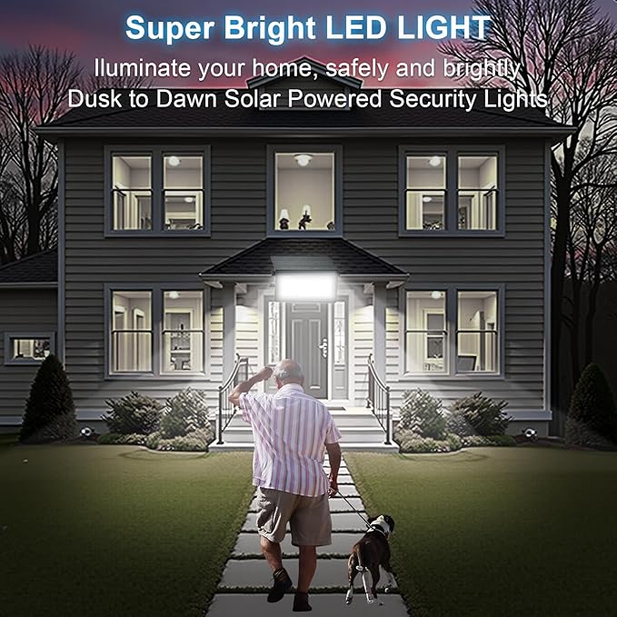 100W Solar Security Lights Solar Flood Lights Solar Lights Outdoor Waterproof Dusk to Dawn Solar Powered Security Lights 6500K Cool White for Porch Patio Yard Garage Garden