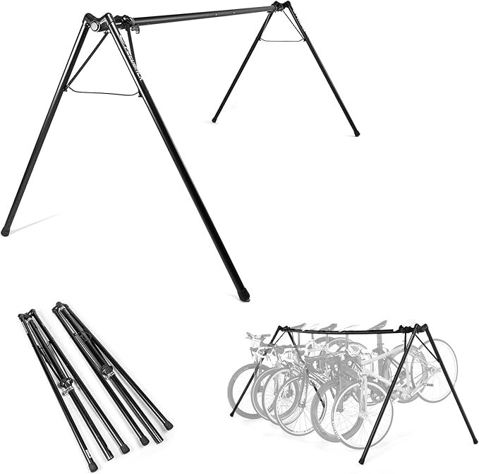 Feedback Sports | A-Frame Portable Bike Storage Rack with Travel Bag | Lightweight Collapsible Aluminum | Bicycle Hanger up to 8 Bikes | for Events | Black